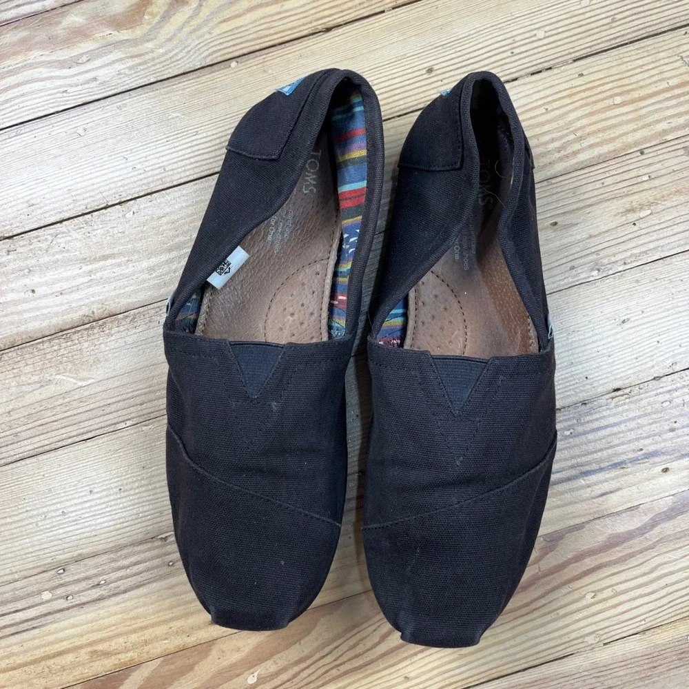TOMS Classic Alpargata Black Canvas Slip On Flats Mens Size 10 Casual Shoes